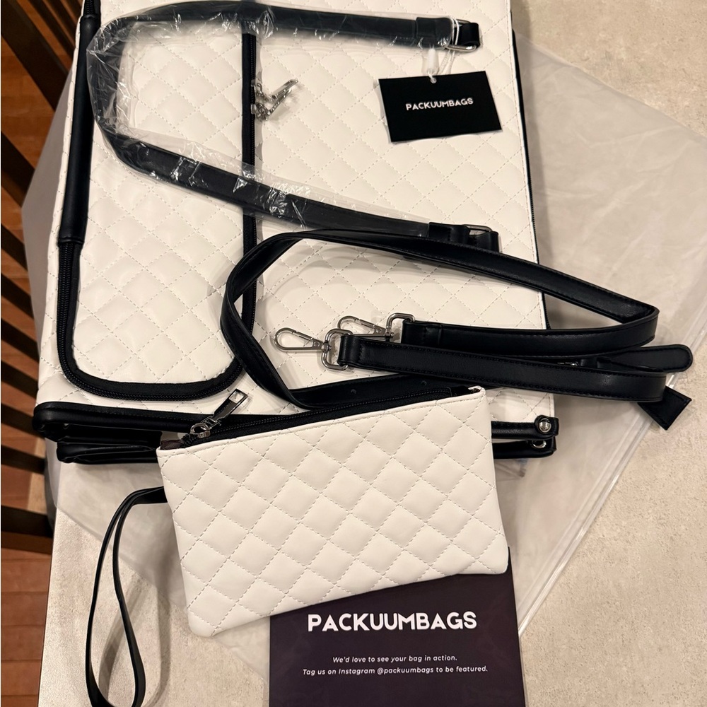 White Quilted Crossbody Bag with Black Trim